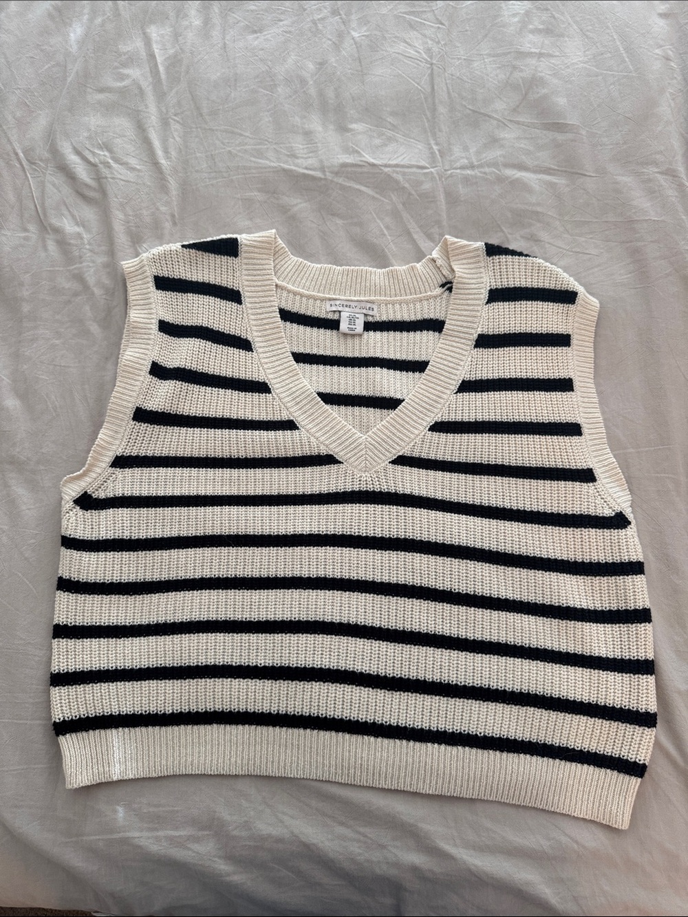 Sincerely Jules Black & Cream Striped V-Neck Sweater Vest